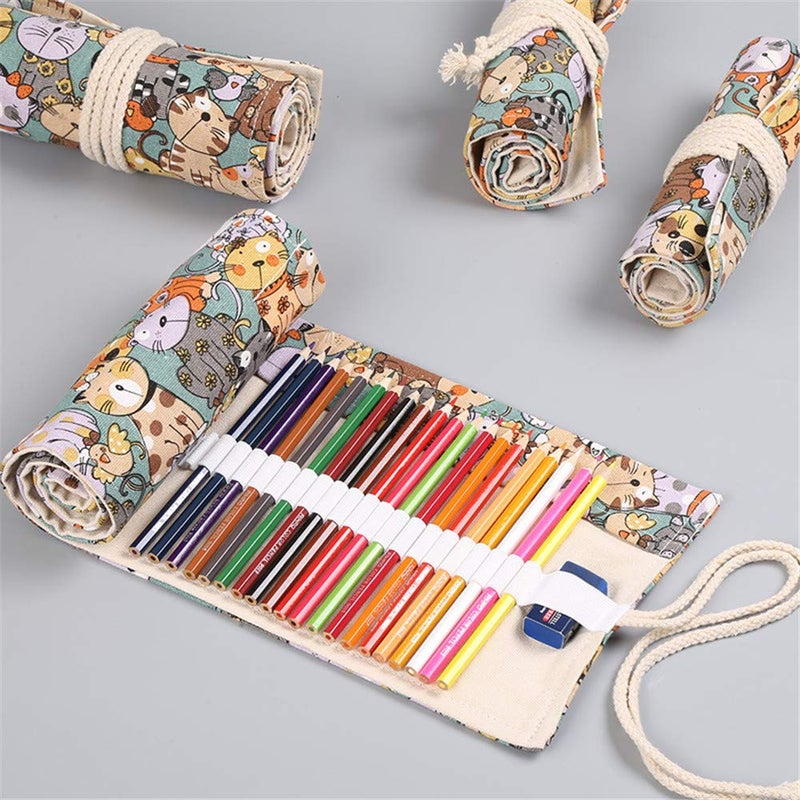 Funny live 36/48/72 Slots Colored Pencil Wrap Pencils Roll Holder Coloring Pencils Organizer Holder Colored Pen Paint Brush Storage Pouch Portable for Artist Student (Cat, 72 Slots) - Image 5